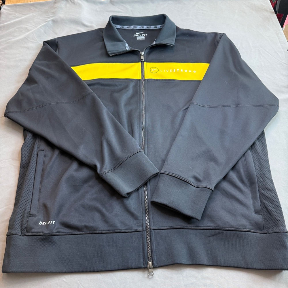 Nike Dri-FIT Livestrong Track Jacket Mens XXL Black Yellow Mock Neck Vintage